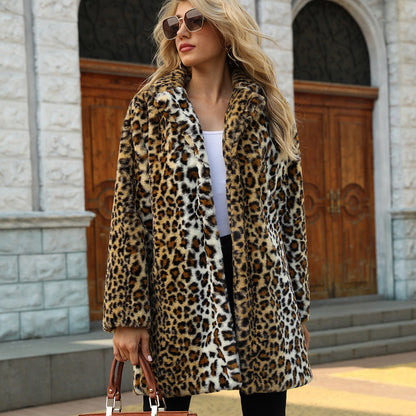 🔥 Divatos Leopard Lapel Faux Fur téli kabát nőknek