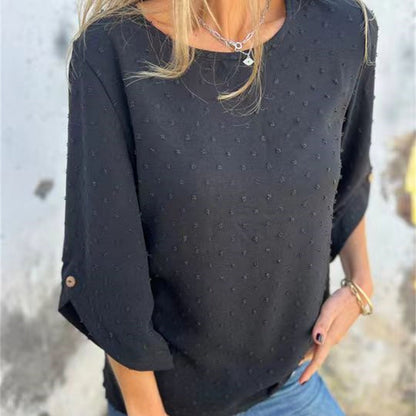 Női alkalmi kerek nyakú Jacquard Top