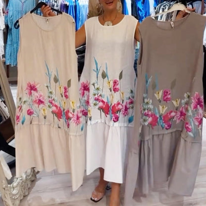 🎀【S-4XL】 Női laza virágos ujjatlan ruha kerek nyakkivágással