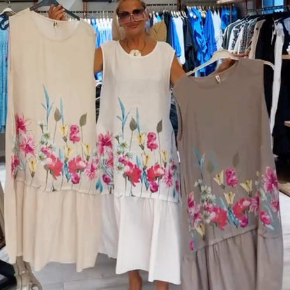 🎀【S-4XL】 Női laza virágos ujjatlan ruha kerek nyakkivágással