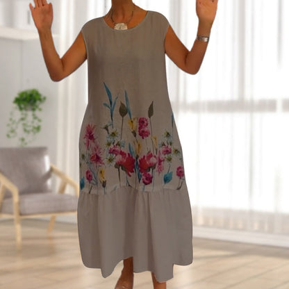🎀【S-4XL】 Női laza virágos ujjatlan ruha kerek nyakkivágással