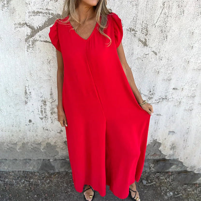 ✨Női V-nyakú, leopárdmintás és szolid jumpsuit
