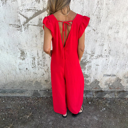 ✨Női V-nyakú, leopárdmintás és szolid jumpsuit