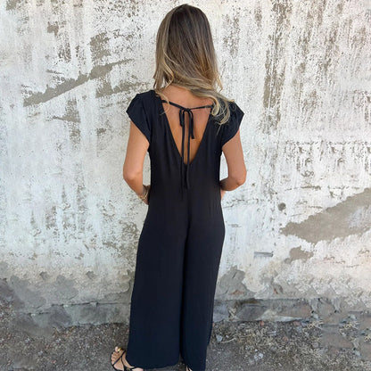 ✨Női V-nyakú, leopárdmintás és szolid jumpsuit