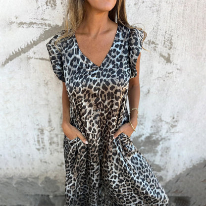 ✨Női V-nyakú, leopárdmintás és szolid jumpsuit