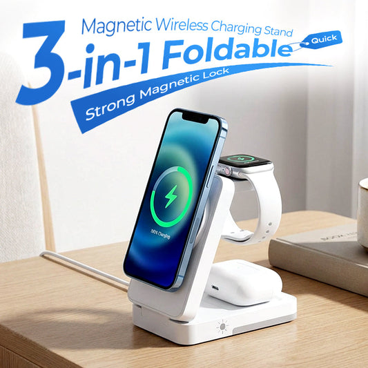 🔋⚡Háromfunkciós, összecsukható, mágneses vezeték nélküli töltő📱