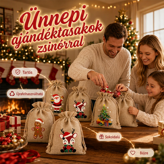 🎄🎁 Karácsonyi ajándéktáska zsinórral✨
