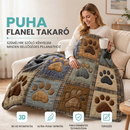 🐾 Puha flanel takaró, aranyos mancsnyomokkal díszítve ✨