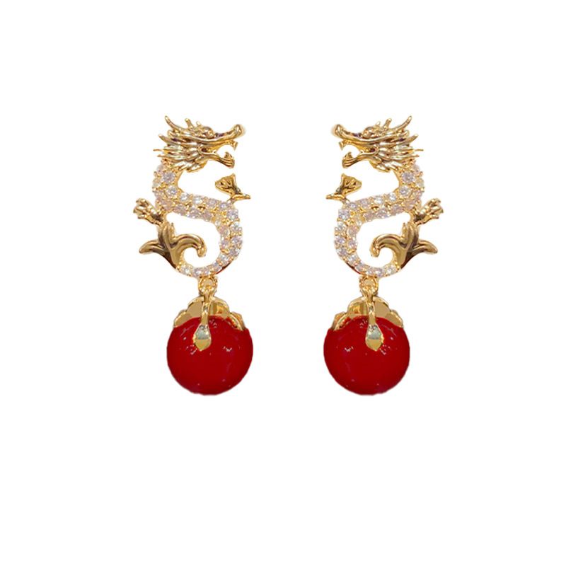 Dragon Dangling Pearl Earings -- (Segítsen a kívánságodnak valóra válni!)